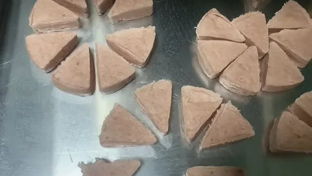 Formed pet food pieces before drying